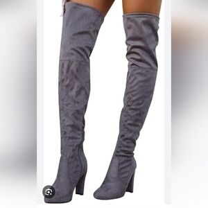 -- Qupid Gray Suede Over The Knee Boots